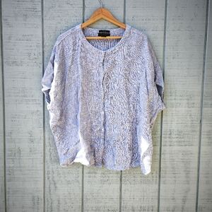 Tahari 100% Linen Button Down Boxy Oversize Crepe Textured Top sz M/L Gray